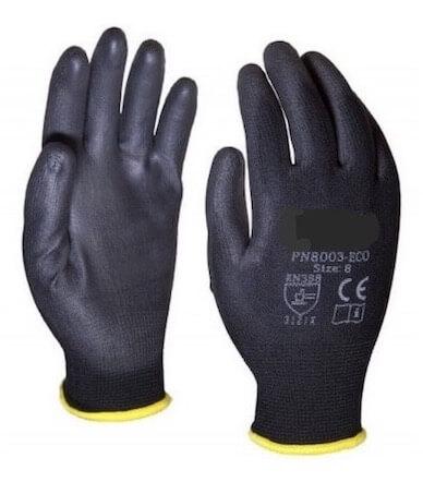 Poliészter kesztyű, PU tenyérmártott, Fekete (12 pár)